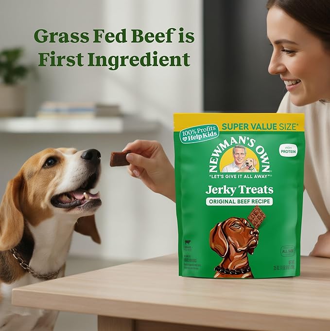 Newman's Own Original Beef Jerky Dog Treats, 25 oz Value Size Bag — High Protein, Grain Free, Grass-Fed Beef as First Ingredient, Chewy Wholesome Rawhide Alternative
