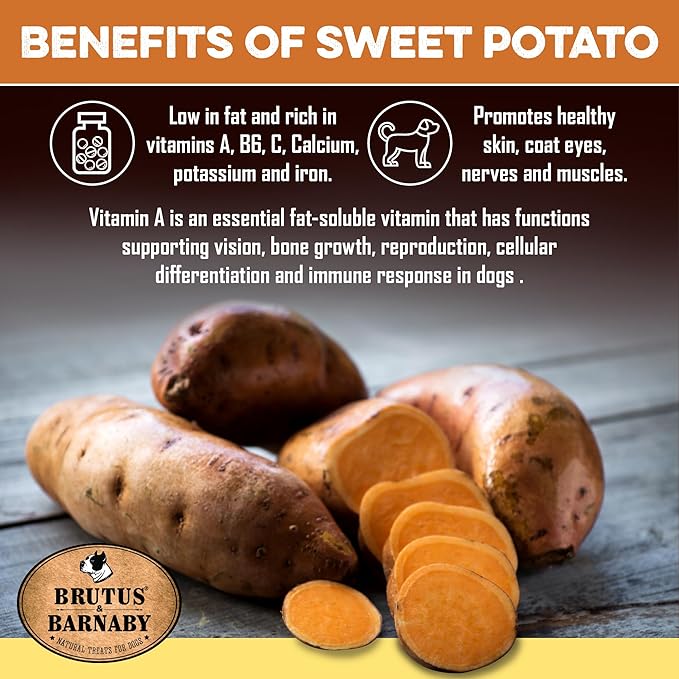 BRUTUS & BARNABY USA Sweet Potato Dog Treats - Grain Free, Peanut Butter Crunchy Sticks are Great Tasting, Promotes Positive Dog Gut Health with Natural Anti-Diarrhea Properties,(2lb Bag)