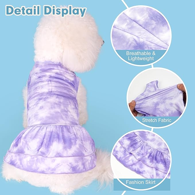 cyeollo 2 Pack Tie Dye Dog Dress Puppy Dresses Soft Breathable Dog Clothes for Small Dogs Girl Outfit Pet Apparel, Tie Dye+Flower, M