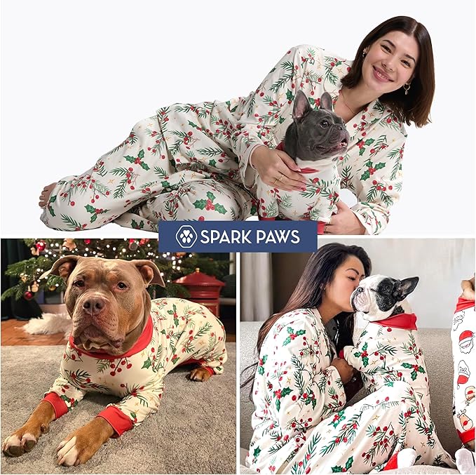 Spark Paws Dog Christmas Pajama, Dog Recovery Suit Male, Onesie, Ultra-Soft and 4-Way Stretch, for Small Medium and Large Breeds - Mistletoe - L