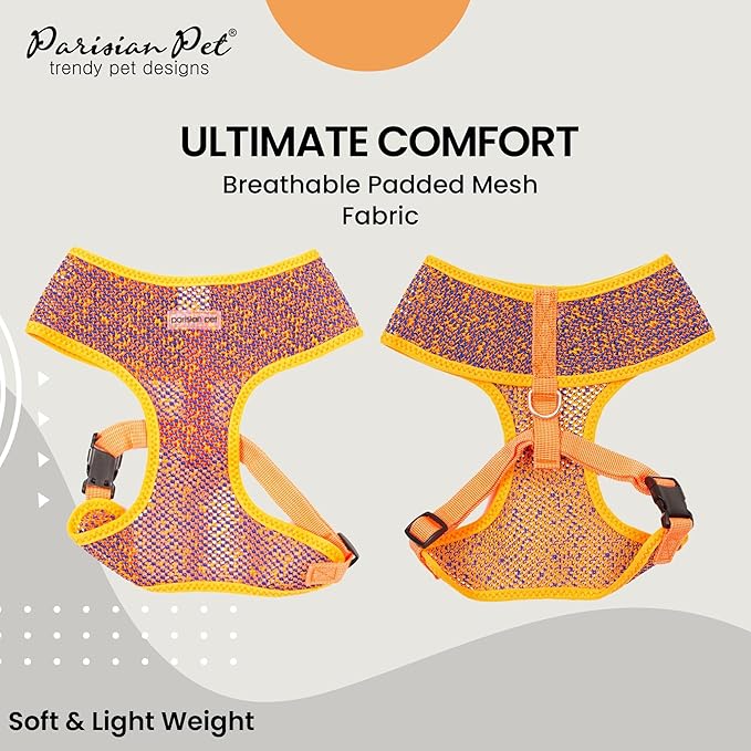 Parisian Pet Dog Harness - Breathable Mesh Orange Blue No Pull Puppy Harness with Leash Ring - Adjustable Harnesses for Dogs - Soft Padded Step-In Pet Vest - Lightweight Dog Vests for Small Sized Dogs