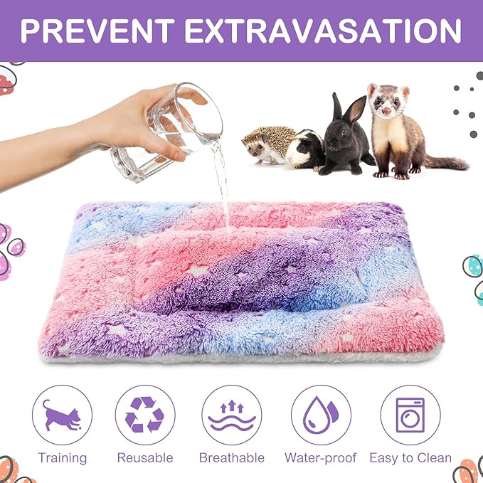 Haull 4 Pcs Waterproof Guinea Pig Bedding Guinea Pig Bed Plush Cage Liners Soft Rabbit Dog Crate Pad Cat Mat Reversible Cozy Animal Pee Pad Hamster Bunny Mat Accessory(Colorful Star,13 x 10 Inch)