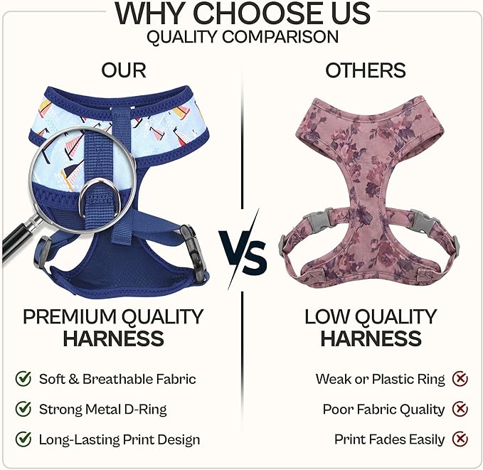 Parisian Pet Sailboat Dog Harness - Breathable No Pull Puppy Harness with Leash Ring - Adjustable Nautical Harnesses for Dogs - Soft Padded Step-in Pet Vest - Lightweight Dog Vests for Large Dogs