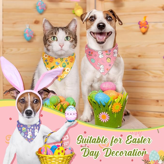 Shyyween 100 Pcs Easter Dog Bandanas Bulk for Dogs with Bunny Rabbit Egg Carrot Pattern Soft Bibs Adjustable Triangle Pet Scarf Bowtie for Small Medium Large Costume Grooming 25.6 x 17.7 x 17.7 Inch