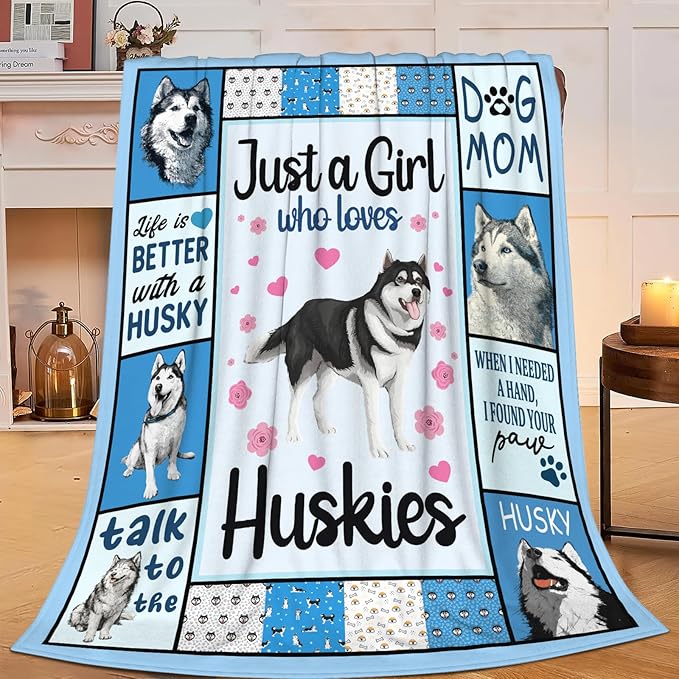 Husky Throw Blanket Husky Puppy Stuff Gifts for Dog Lover Kids Girls Boys Adults Women Men Soft Cozy Warm Plush Fluffy Fuzzy Fleece Blanket Decor 60''X80''