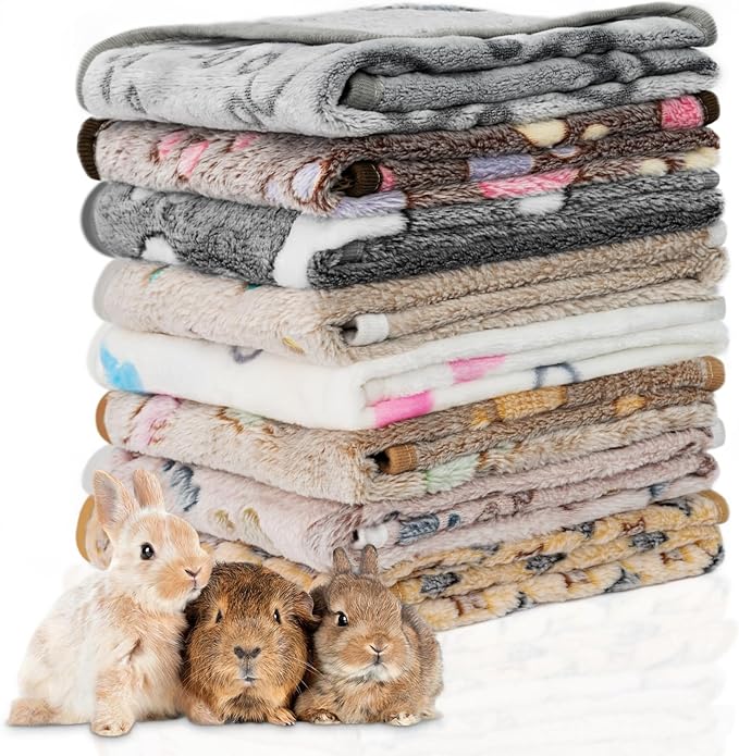 8 Pack Guinea Pig Cage Liner, Washable Guinea Pig Fleece Blankets Beding Accessories, Flannel Throw Warm Sleep Mat, Pet Pee Pads for Small Animal Hamster Rabbit Puppy Cat (Dark Color, 30x20 Inch)