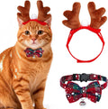 Cat Christmas Costume Reindeer Headband and Collar for Small Cat Dog Christmas Halloween Party Cosplay Supplies (Dark Green)