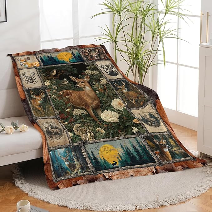 Deer Throw Blanket Hunting Deer Elk Stuff Gifts for Kids Girls Boys Adults Women Men Soft Cozy Warm Plush Fluffy Fuzzy Fleece Blanket Decor 60''X80''