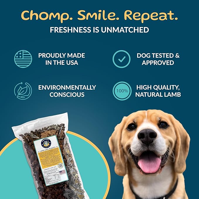 TREATOPIA Lamb Lung Nuggies Bites Dog Treats, 2 LB Bag - All-Natural, Sustainable, Healthy, High Protein, Hand-Trimmed, Slow-Roasted, Made in The USA, Nutritious, No Additives, No Fillers