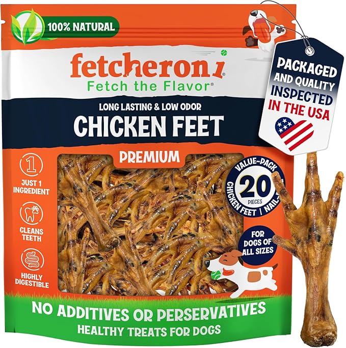 Premium Chicken Feet Dog Treats - Dehydrated Poultry Foot - No Additives - Digestible Chew - Joint Health Support - All Natural (20-Pack)