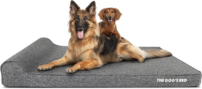 The Dog’s Bed Orthopedic Memory Foam Dog Bed with Headrest, Calming Surface – CertiPUR-Certified Foam, Linen Fabric, Grey Linen, XXL, 4-Inch