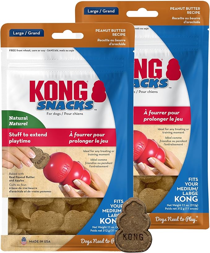 KONG Snacks Dog Treats – 2-Pack | All-Natural, Made in USA, Fits Classic Toys, No Wheat, Corn or Soy (Large, Peanut Butter)