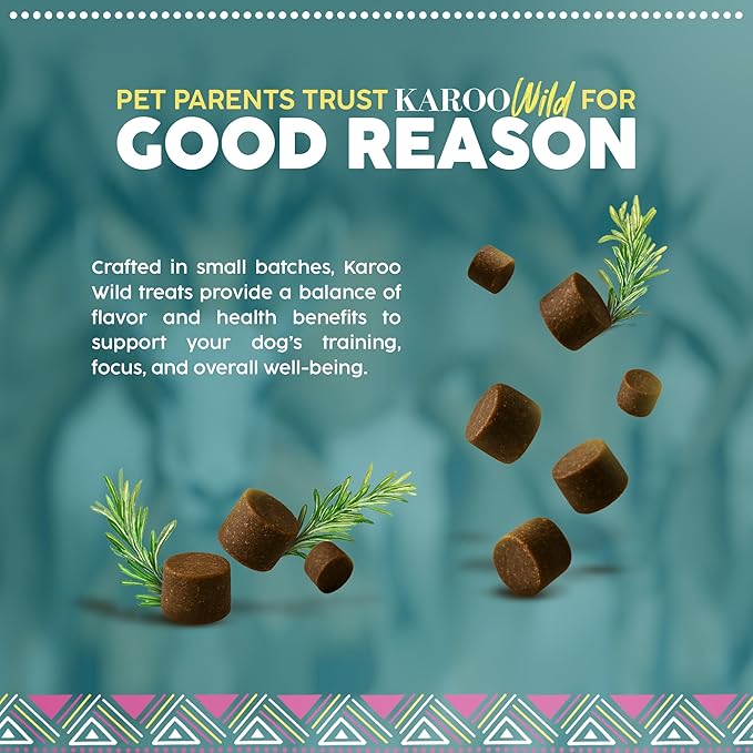 Karoo Wild Training Bits Rosemary Seasoned Treats for Dogs – 4 oz – Soft & Chewy Protein Bits Made with African Antelope – Great for On-The-Go Rewards & Positive Reinforcement