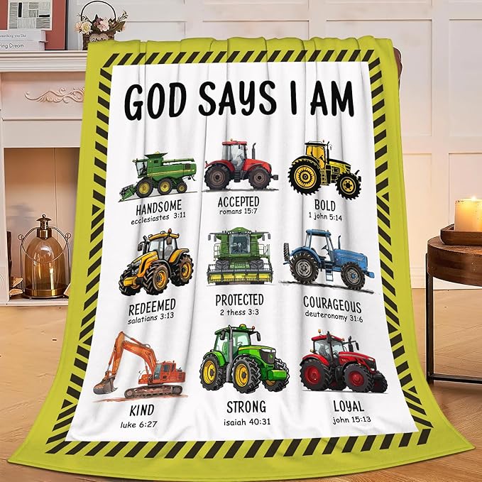 Tractor Throw Blanket Farm Tractor Stuff Gifts for Kids Girls Boys Adults Women Man Soft Cozy Warm Plush Fluffy Fuzzy Fleece Blanket Decor 50''X60''