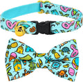 Cat Collar Bow Set, Blue Summer Holiday, Wedding/Birthday Breakaway Collar Bowtie for Kitten/Cat