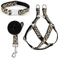 Mile High Life Leopard Dog Harness Collar Leash Set, Adjustable No Pull Dog Halter Harness for Small Breed Dogs, Easy Control for Training Walking (Black, M Chest 15"-21", Neck 13"-17")