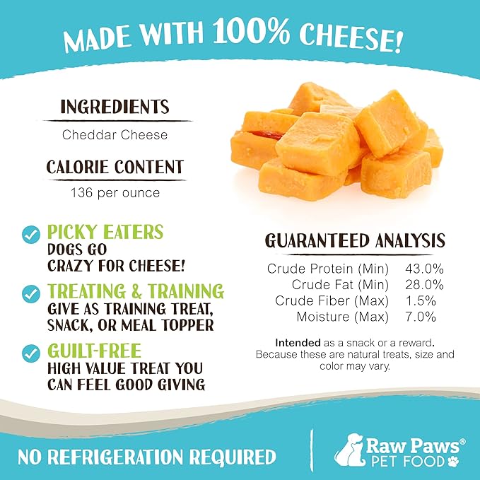 Raw Paws Freeze Dried Cheddar Cheese Treats for Dogs, 3-oz - Crunchy Dog Puffs Made in USA, Natural Dried Cheese - 100% Real Wisconsin Cheddar Bites for Dogs - Dog Cheese Treats