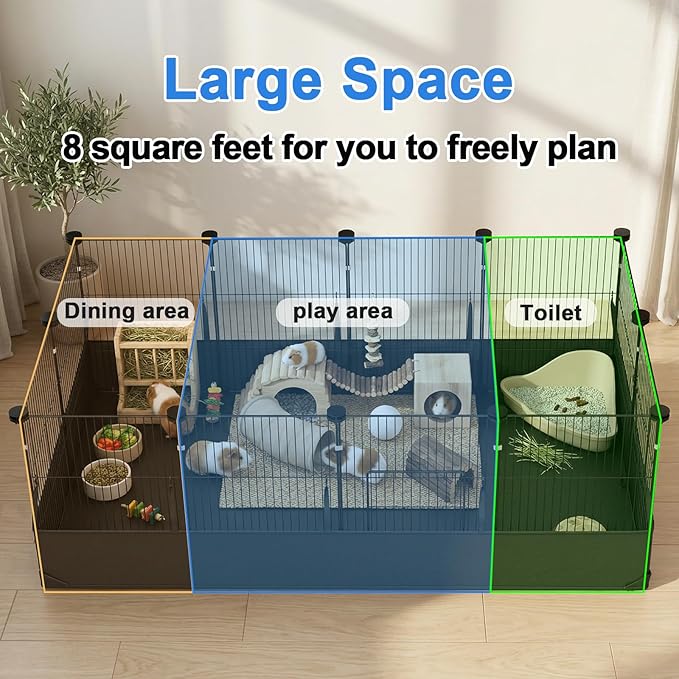 Tresbro Guinea Pig Cage with Waterproof PVC Bottom Liner & One-Hand Release Hook, Triple Fixing C&C Cage for Guinea Pigs, Bunny, Rabbit, Hedgehog, Small Animal Indoor Playpen 48''L x 24''W x 16''H
