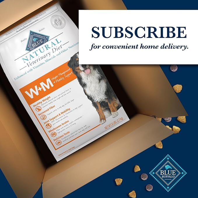Blue Buffalo Natural Veterinary Diet W+M Weight Management + Mobility Support Dry Dog Food, Veterinarian Prescription Required, Salmon, 6-lb. Bag