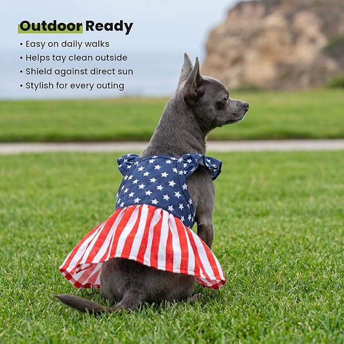 Fitwarm 4th of July Star Dog Dress, Patriotic Clothes for Small Dogs Girl, Festive Pet Outfit, Blue, Red, White, XS