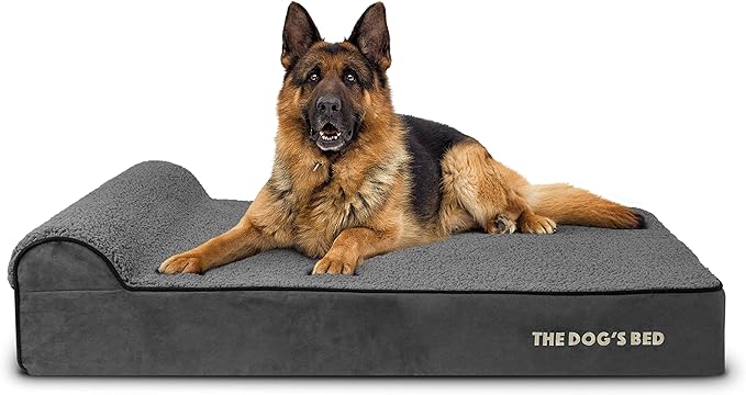 The Dog’s Bed Orthopedic Memory Foam Dog Bed with Headrest, Calming Surface – CertiPUR-Certified Foam, Plush Fabric, Grey Plush, XL, 6-Inch