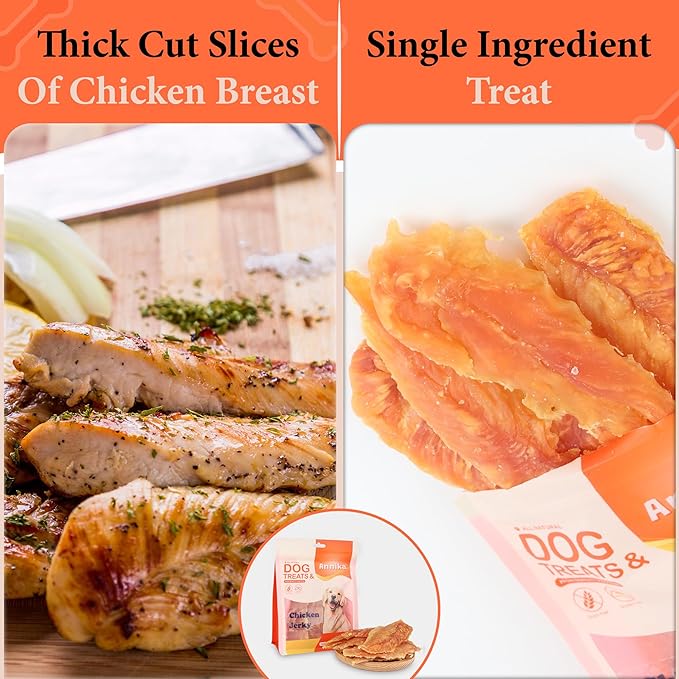 Annika Chicken Jerky Dog Treats – Natural, Low-Fat Strips & Chews, Dog Training Snacks with Chicken Breast, Grain-Free, 11.6 oz Healthy Treats for All Breeds