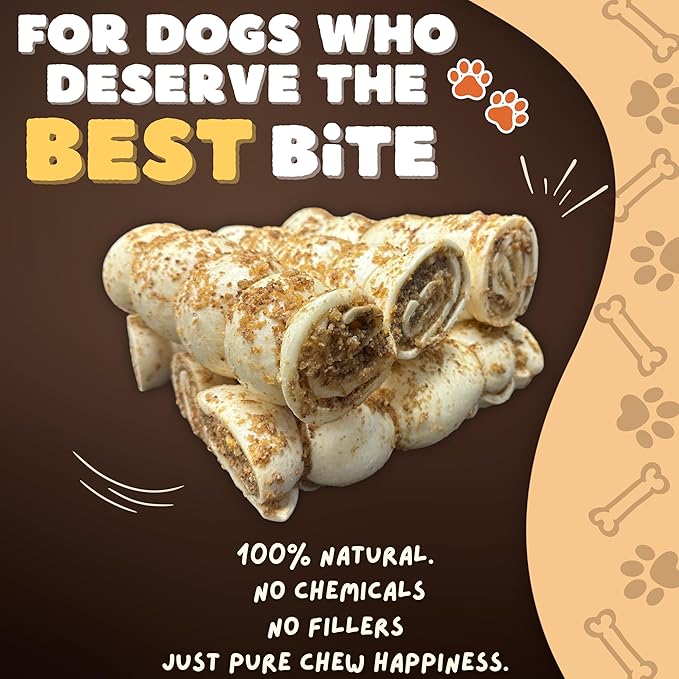 Woofley's 5-6" Bully Dusted Beef Cheek Roll - (5 Count)- Beef Cheek Rolls for Dogs - Long Lasting Natural Dog Chews