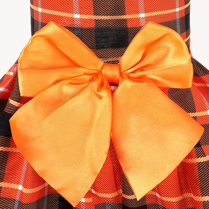 PUPTECK Plaid Fall Dog Dress Pet Apparel for Autumn with Cute Bowtie Puppy Clothes Outfit, Plaid, M