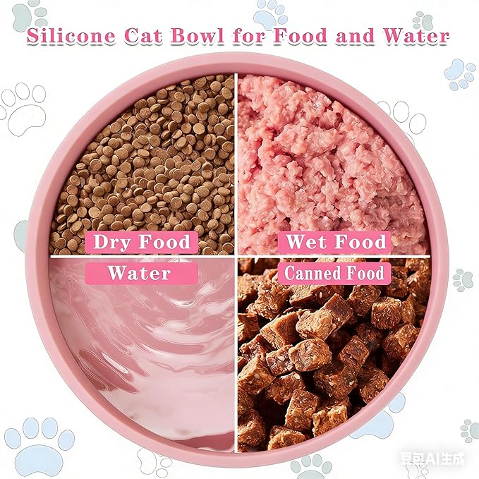 Silicone Dog Bowl Shallow Cat Food Bowls, 6 Inch Wide Cat Bowls Whisker Friendly, No Spill Less Mess Dog Plates for Dry and Wet Food, Set of 3 Puppy Bowls for Small Dogs and Cats