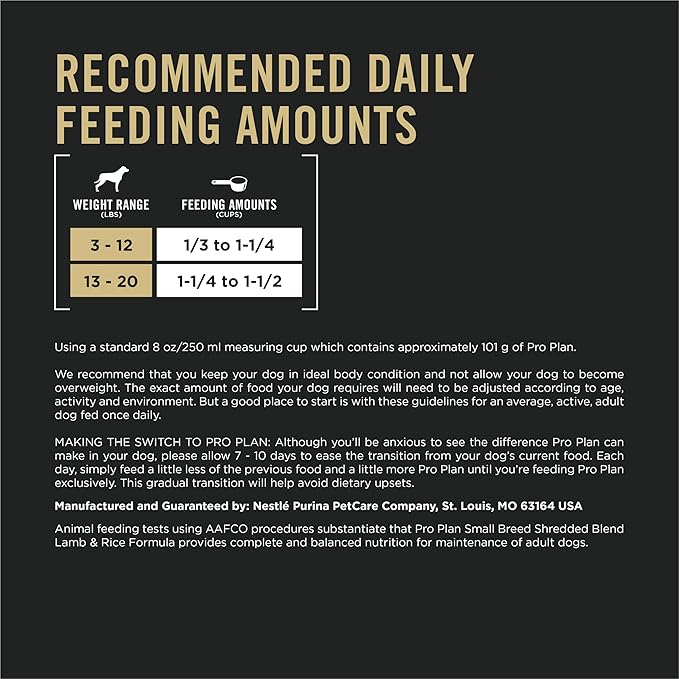 Purina Pro Plan Small Breed High Protein Dog Food Dry Shredded Blend Lamb and Rice Formula - 6 lb. Bag