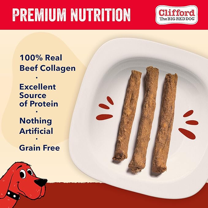Clifford The Big Red Dog Soft Training Treats for Puppies and Dogs – Healthy, High Protein, Grain Free, Soft Puppy Treats for Small Dogs and Large – Real Crunchy Beef Sticks – 6ct
