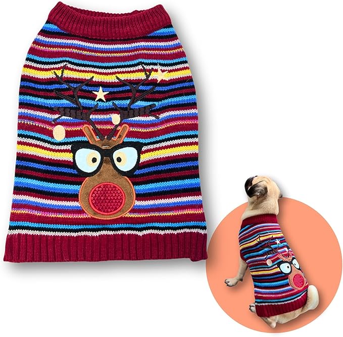 Cute Sweater for Dogs and Cats Soft Flannel Pet Outfit Warm and Cozy Animal Hoodie Small to Large Pet Clothes for Halloween Parties and Everyday Wear (X-Large, Colorful Deer)