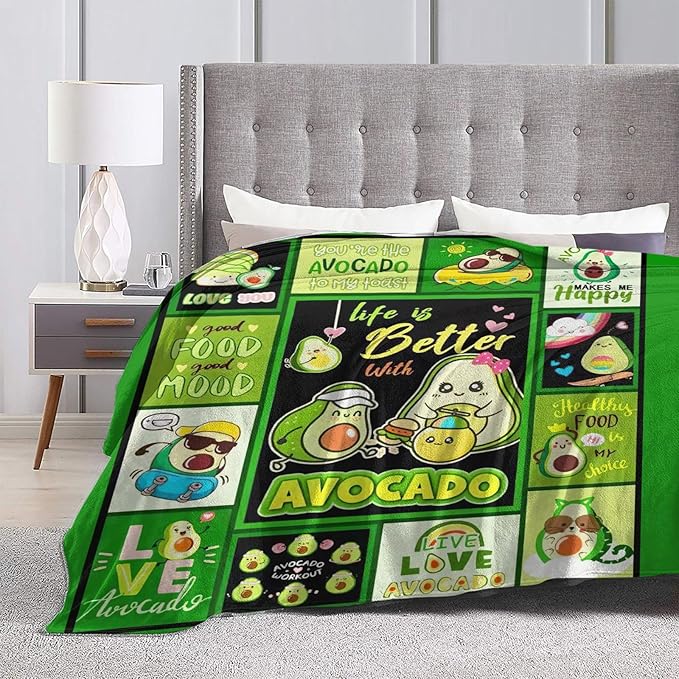 SweetFox Avocado Blanket, Funny Cute Avocado Decor Throw Blanket Gifts for Girls Boys Lovers Super Warm Soft Plush Lightweight Fleece Flannel Winter Bedding Blankets for Kids Adults Women 80"X60"