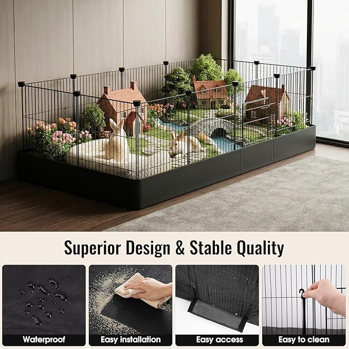 PAWING 12 Panels Small Animal Playpen with Waterproof Mat - Durable Metal Wire Yard Fence for Guinea Pigs, Kittens, Puppies, Hamsters, and Hedgehogs - Indoor & Outdoor Pet Cage