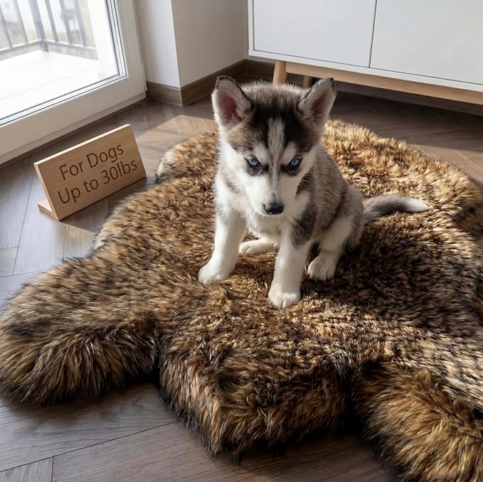 IHAPPYDOG Luxury Faux Fur Orthopedic Dog Bed, Memory Foam Dog Bed for Small, Medium, Large and XL Pets, Fluffy Pet Rug with Waterproof and Washable Cover (Brown, 30"x20")