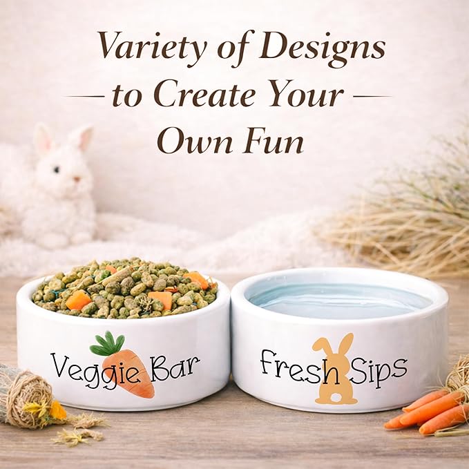 Custom Rabbit Bowl | Personalized Food & Water Dish with Name | Microwave & Dishwasher Safe Ceramic Pet Feeding Bowl | Gift Idea for New Bunny Owners | White – Small
