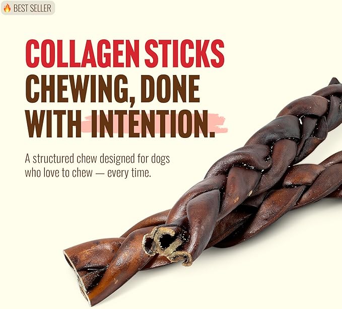 Natural Farm Odor Free Braided Collagen Chews for Dogs (12 Inch, 12 Pack), Collagen Sticks, Natural Dog Chews, Long Lasting, for Small, Medium and Large Dogs, Odor-Free, Rawhide Alternative