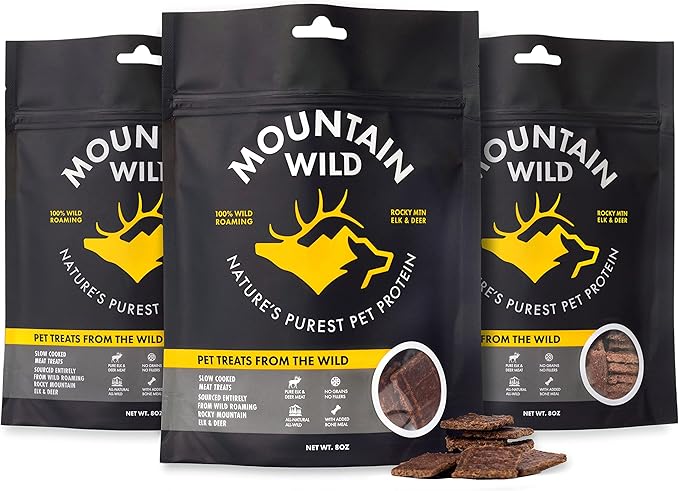 Venison Jerky Training Treats for Dogs – Elk & Deer Meat Protein Dog Treat High-Value Reward – All-Natural, No Fillers, Grain-Free, No Artificial Preservatives – 8 oz (3 Pack)