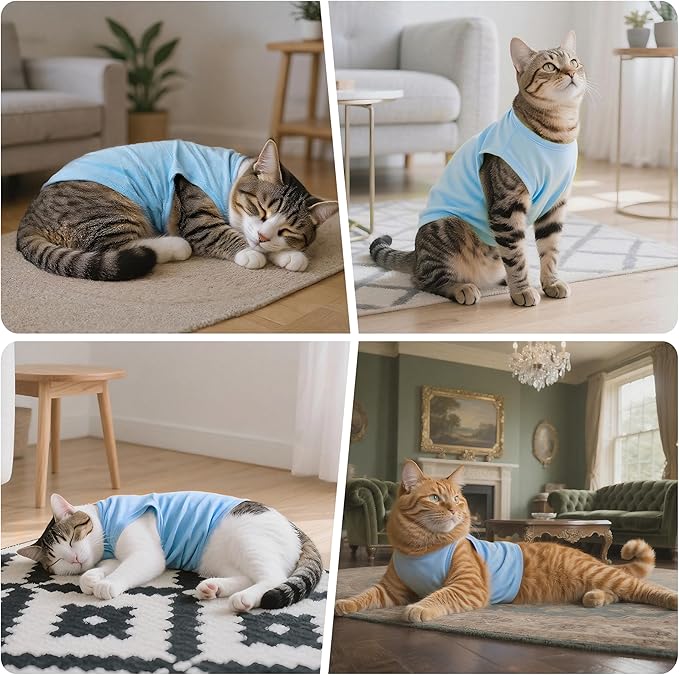 Cat Recovery Suit Anti Licking, Cat Surgery Recovery Suit Female Cats Kitten Onesie After Spay, Cone of Shame Alternative, Post- Surgery Kitten Surgical Clothes for Abdominal Wounds(Blue,L)
