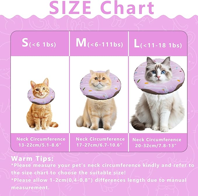 Seyezo Cat Cone Collar Soft, Adjustable Cat Recovery Collar Kitten Cones to Stop Licking, Cute Donut Collar After Surgery, Cats Neck Pillow Cone Elizabethan Cones of Shame (Waterproof Purple, Medium)