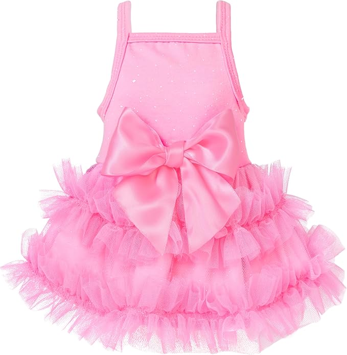 Fitwarm Sparkly Dog Tiered Dress, Fancy Dog Clothes for Small Dogs Girl, Bohemian Doggie Birthday Outfit, Pet Apparel, Pink, Medium