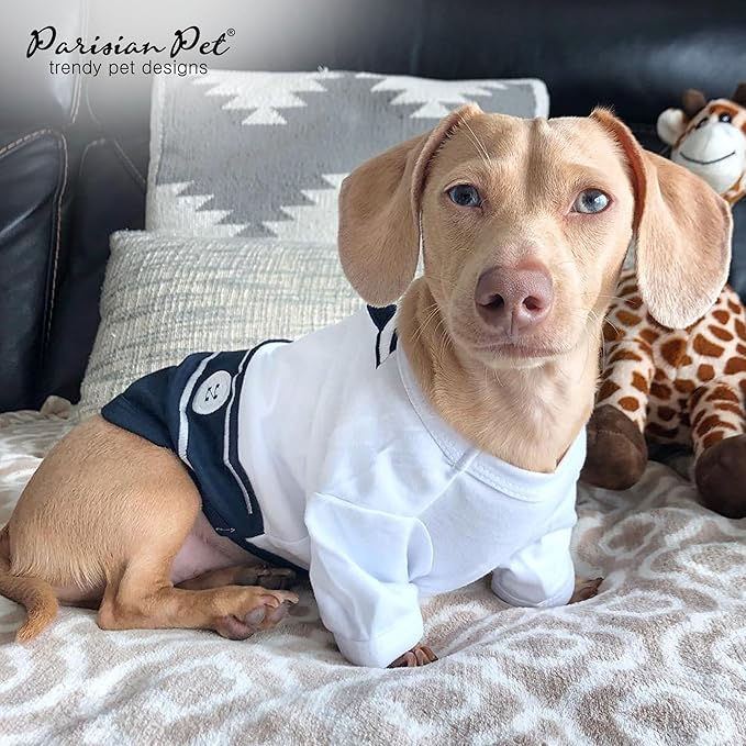 Parisian Pet Sailor Dog Costume - 100% Cotton Dog Clothes for Medium Dogs Boys - Lightweight and Breathable Puppy Outfits - Funny Schitzu Clothes - Cute Navy Pet Shirt - Stretchy T Shirt for Dogs