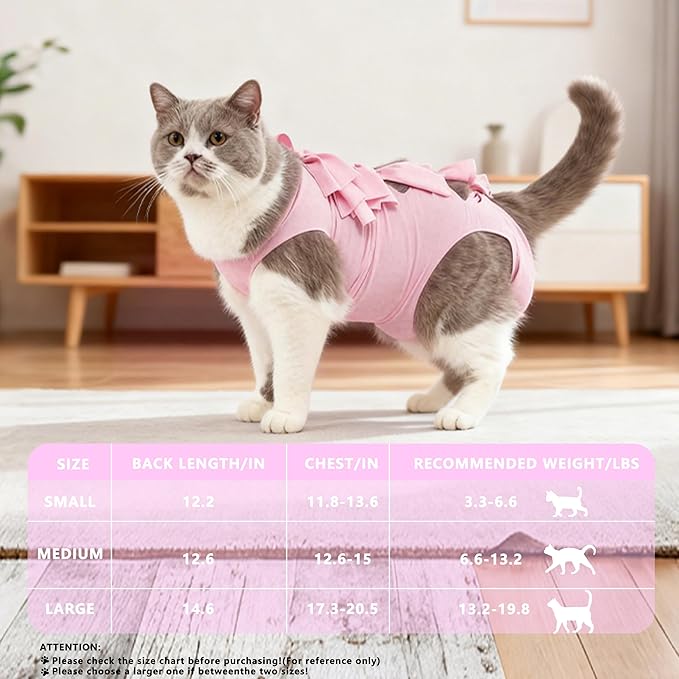 Cat Recovery Suit Anti Licking, Cats Surgery Recovery Suit Female Kitten Onesie After Spay, Cone of Shame Alternative, Post-Surgery Kitten Surgical Clothes for Abdominal Wounds(Kont Pink,M)