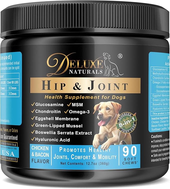 Hip and Joint Soft Chews for Dogs – 270 Count (Pack of 3 x 90) – 8-in-1 Formula with Glucosamine, MSM, Chondroitin – Joint Health Support – Chicken & Bacon Flavor