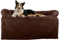 PETMAKER Couch Cover for Dogs Washable - 36x36in Plush Dog Couch Cover Protector for Medium Pets - Washable Pet Furniture Protector with Foam Bolster and Non-Slip Bottom - Puppy Essentials (Brown)
