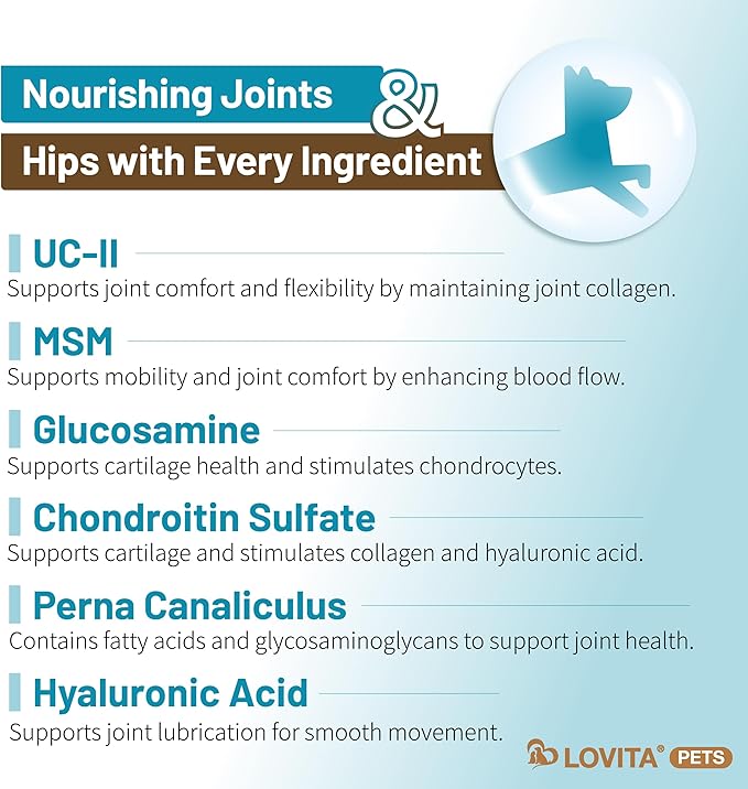 LOVITA Hip + Joint Supplement for Pets - Supports Mobility & Joint Health for Dogs & Cats - 60 Capsules, Chicken Flavor