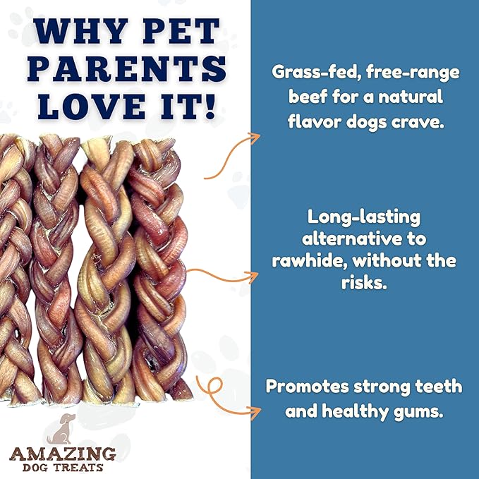 Amazing Dog Treats 6" Braided Bully Stick (5 Pcs/Pack) Bully Stick for Dogs - Made from Premium Grass Fed Beef