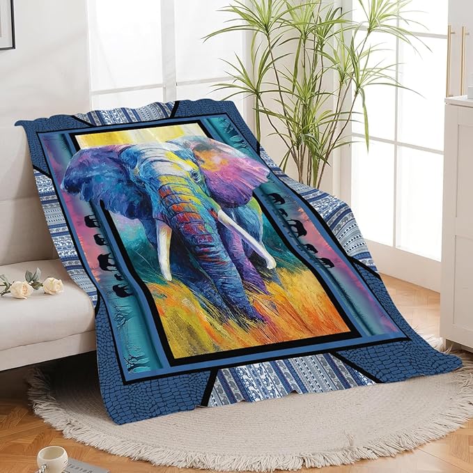 Elephant Throw Blanket Elephant Stuff Gifts for Kids Girls Boys Adults Women Men Soft Cozy Warm Plush Fluffy Fuzzy Fleece Blanket Decor 60''X80''