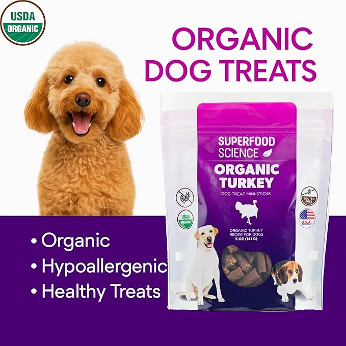 Organic Dog Treats, Soft & Chewy Organic Turkey Dog Treats, Low Calorie Hypoallergenic Natural Limited Ingredient Training Treats, Puppies & All Dog Sizes, Made in USA, for Sensitive Stomachs, 5 oz