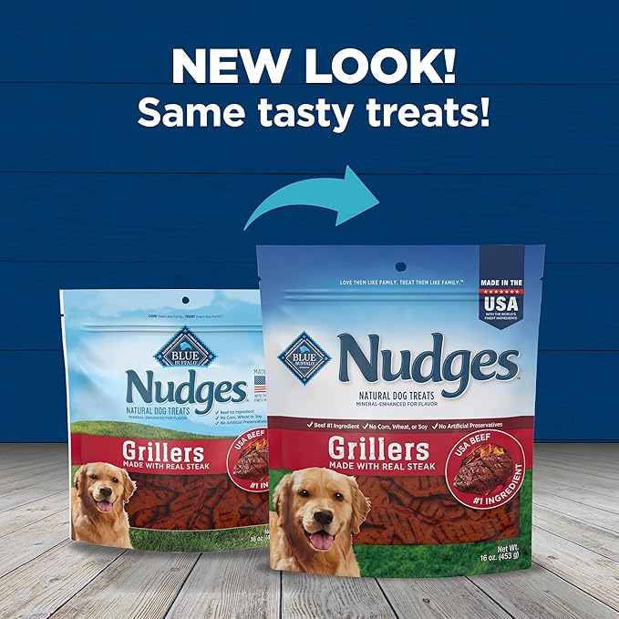 Blue Buffalo Nudges Grillers Natural Dog Treats, Made in the USA with Real Steak, 16-oz Bag (Pack of 5)